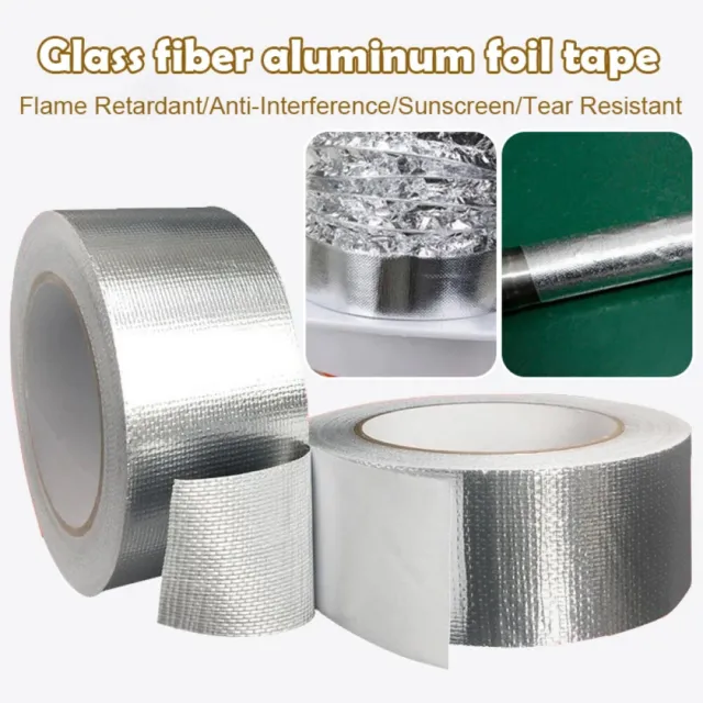 Reinforced Aluminium Foil Tape Adhesive Sealing Heating Duct Silver Repairs 50mm