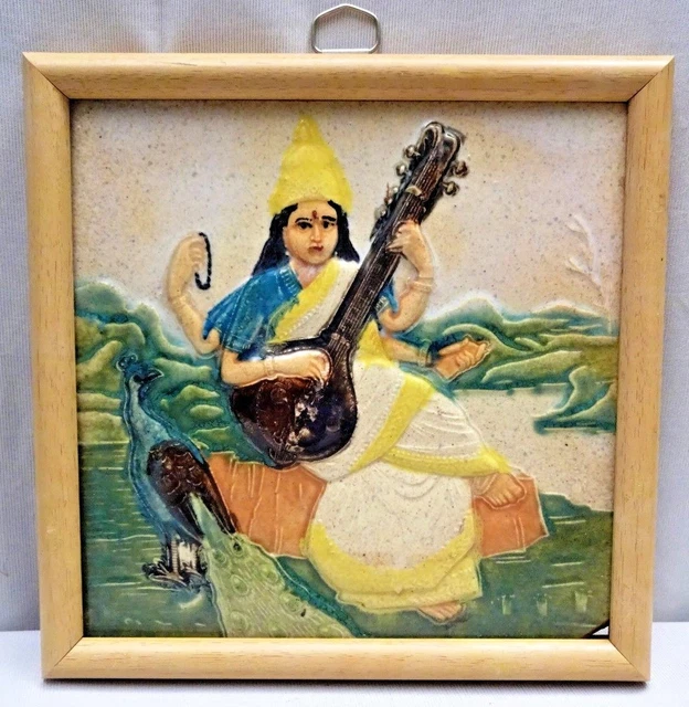 Saraswati Tile Majolica India Gwalior Vintage Porcelain Art Nouveau Ceramic#400