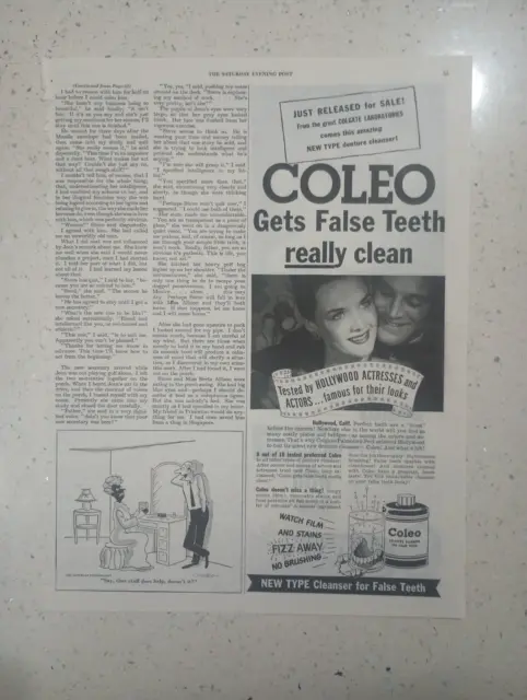 1947 Coleo Antique Print Ad Hollywood Dentures Colgate Palmolive Teeth S134755