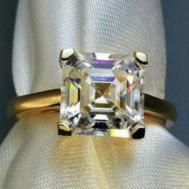 Anillo de compromiso con solitario de diamante simulado de corte Asscher de...