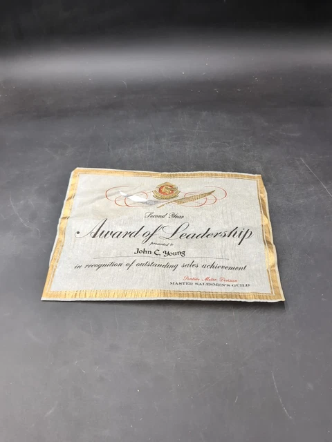 Pontiac Master Salesman's Guild Award Of Leadership Original