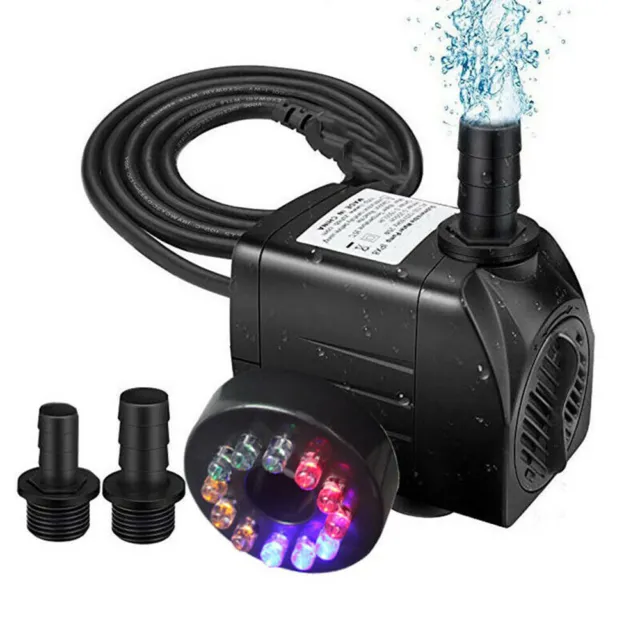 Electric Submersible Water Fountain Pump With 12 LED Light Pond Garden Pool UK