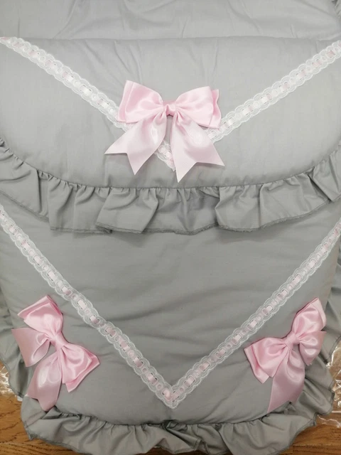 Baby Mädchen grau & rosa Luxus großes Band Fuß Muff gemütliche Zehen Kinderwagen Nest 2