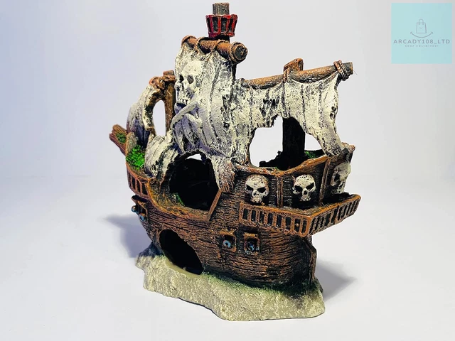 Mezzaluna Gifts Skull Pirate Ship Aquarium Fish Tank Ornament Pirate Ship L 15 x 3