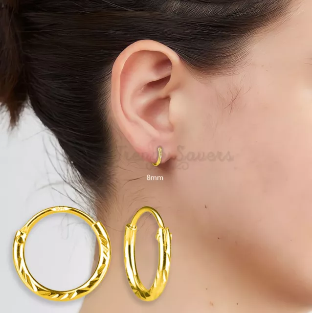 Pure 925 Sterling Silver 6/8/10MM Round Gold Plated Sleeper Huggie Hoop Earrings