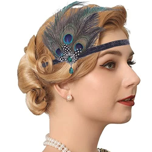 1920s Flapper Headpiece Flapper Peacock Headband Gatsby Headpieces Cocktail
