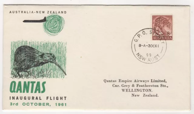 1961 Oct 3rd. First Flight Cover. Qantas Sydney to Wellington. AAMC 1451.