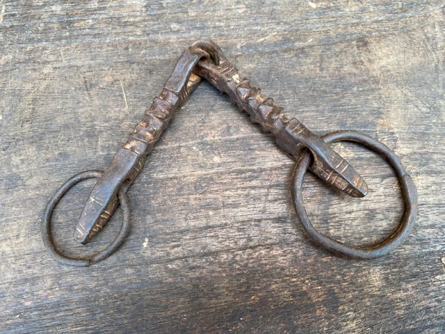 1700's Antique Old Iron Hand Forged Carved Horse Bridle Bit