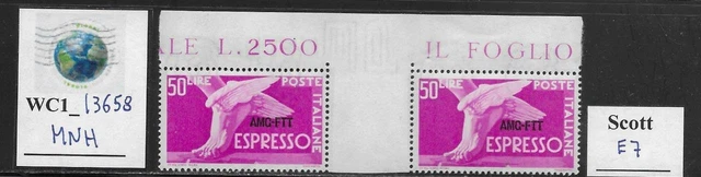 WC1_13658. ITALY: TRIESTE FTT. Gutter pair of 50 L. 1950 Espresso. Scott E7. MNH