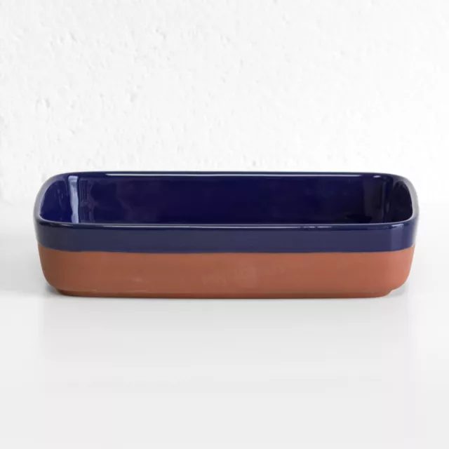 Blue Ceramic Terracotta Rectangular 11" Baking Dish Large Oven Roasting Tray Pan