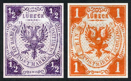 1859 Altdeutschland AD Lübeck 1/2-1 s. postfrisch mit gummi Mi.1-2 schöne Replik