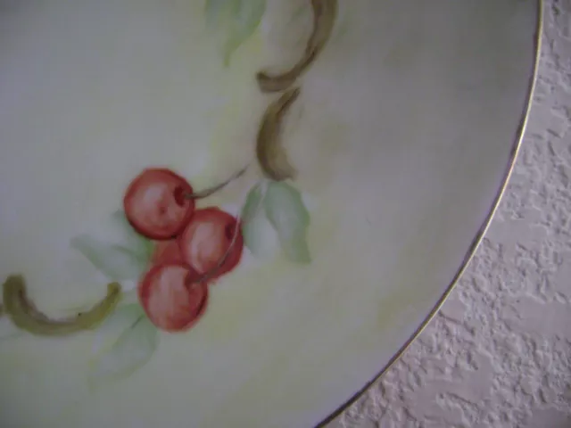 HUTSCHENREUTHER cabinet plate wall hanger cherries ARTIST SIGNED art pottery vtg 3