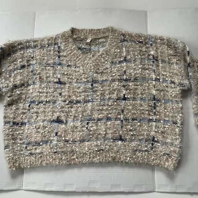 Soft Boxy Sweater In Multitones Of Blue, Tan & Copper Size Small by Raga Davia