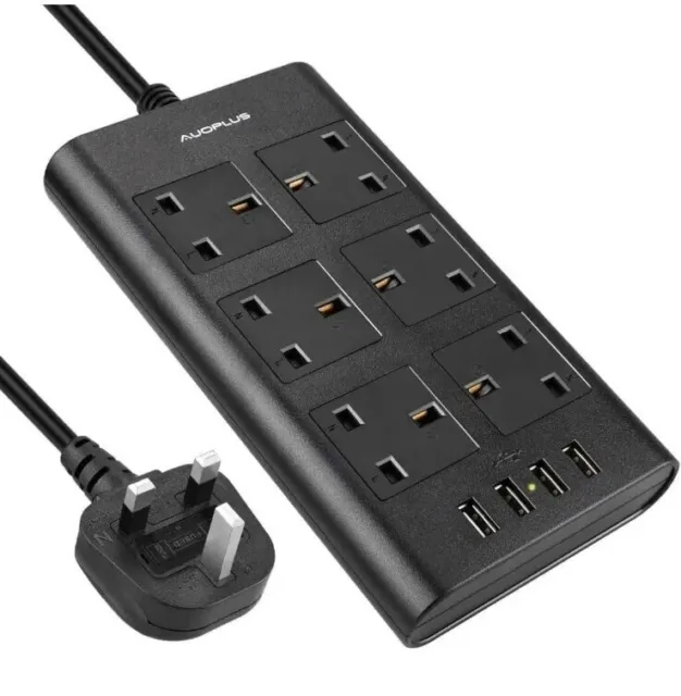 Surge Protected Extension Lead, AUOPLUS 6 Gang Power Strip with 4 USB Ports