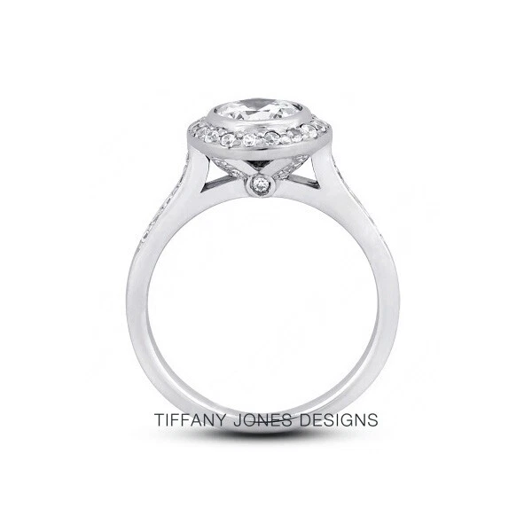 1 1/4 CT H SI1 Round Cut Natural Certified Diamonds 14k Gold Halo Sidestone Ring