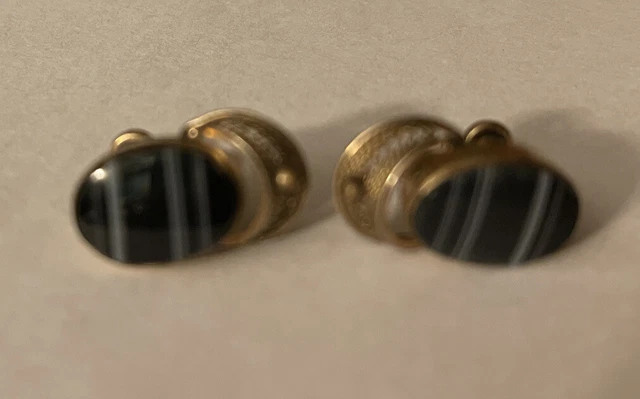 Screw Back Earrings vintage gold filled Van Dell black Onyx Stone