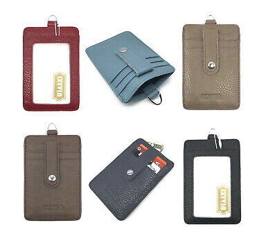 IXYVIA 100% Genuine Leather ID Case, Badge Holder, Card Holder with Snap Closure