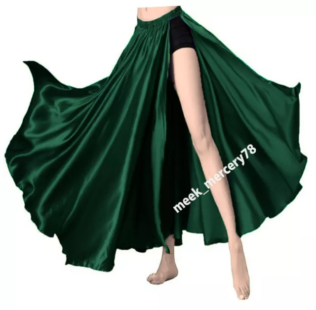 Satin Ventre Danse Vert Foncé Full Circle un Côté Ouverture Jupe Tribal S93