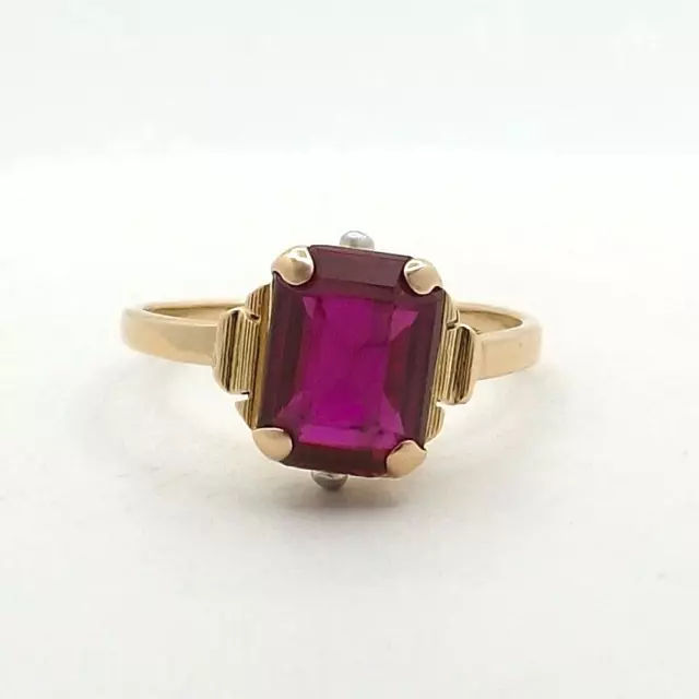 Art Deco 18k Gold Lab Created Ruby July Birthstone Ring