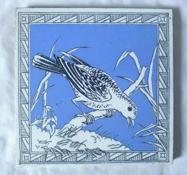 Stunning Minton 6 Inch Bird Design Antique Tile,  Circa 19Th Century Aesthetic