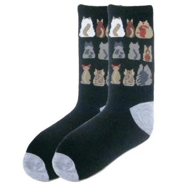 Chic Colorful Cats on Black Crew  Womens Socks Size 9 -11 by So CTF