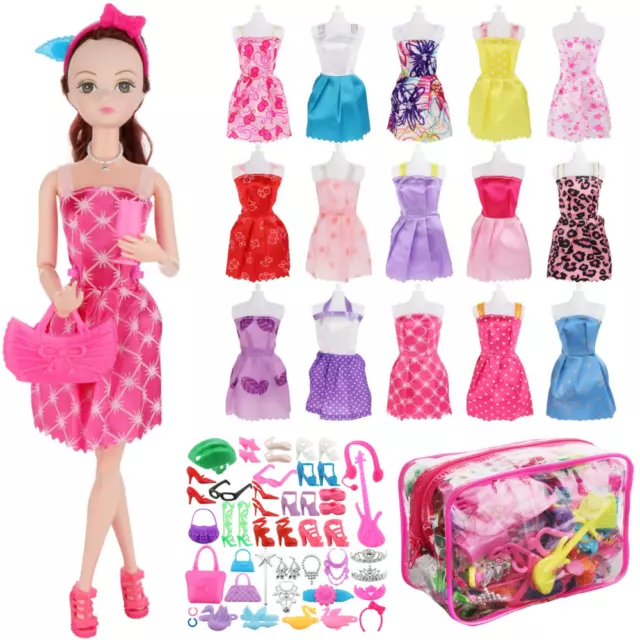 32 pcs For Doll Barbie Clothes and Accessories 10 pcs Party Dresses 22 pcs  Shoes