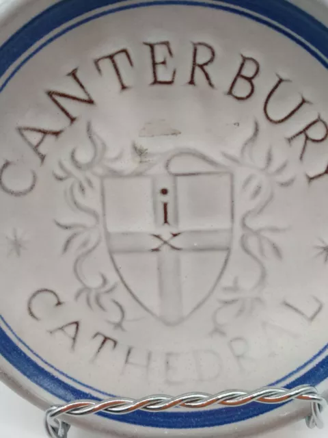 Canterbury Cathedral Trinket Dish England Rye Pottery 4 1/2 in Coat Of Arms 2