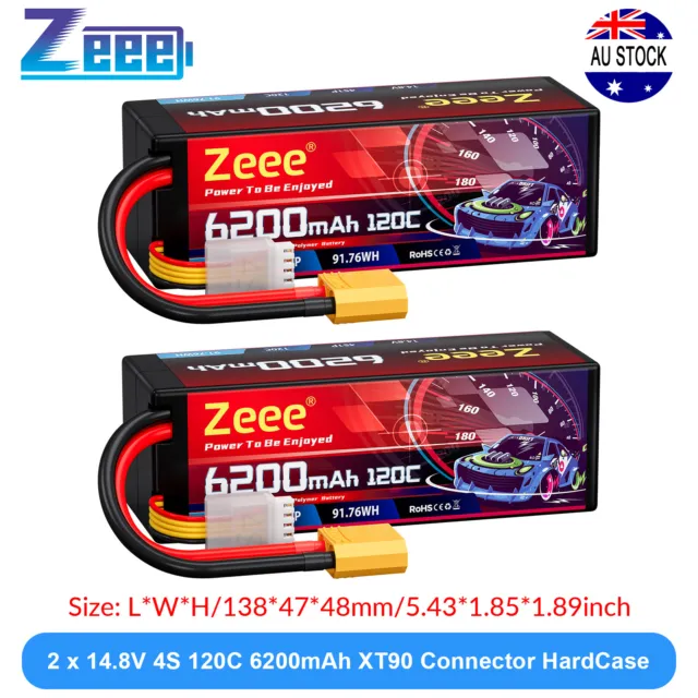 2x Zeee 4S Lipo Battery 6200mAh 14.8V 120C XT90 Plug for RC Car Truck Tank Buggy