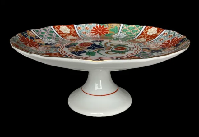 Vintage Imari Fan Pattern Fine Porcelain Cake Stand Footed Plate Arita Japan 10"
