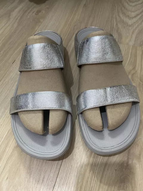 FITFLOP UK SIZE 9 US 11 Lulu Glitzy Slide Slip On Silver Summer