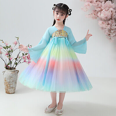 Abito bambina ragazza Hanfu arcobaleno a righe Tang abito stile cinese principessa