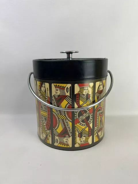 Vintage Thermo Serv ROYAL FLUSH Poker Bridge Playing Cards Theme ICE BUCKET Lid