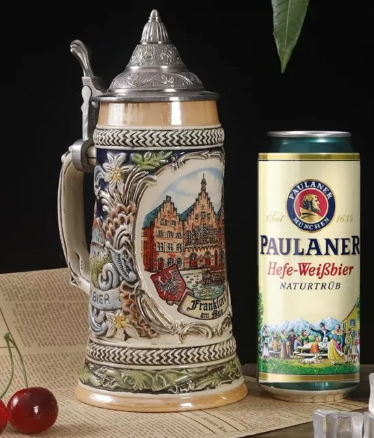 German Frankfurt Beer Stein Mug Large Capacity Ceramic Beer Mugs Handmade Cup