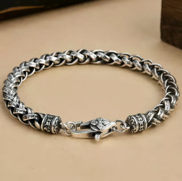 A25 Armband buddhistisch Zopfkette Vajra 6-Wort-Mantra Sterling Silber 925