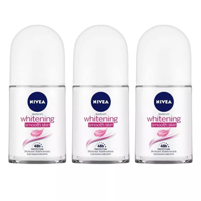 NIVEA Déodorant Roll-on, Blanchissant Peau Lisse pour Femme, 25 ml (Pack de 3)