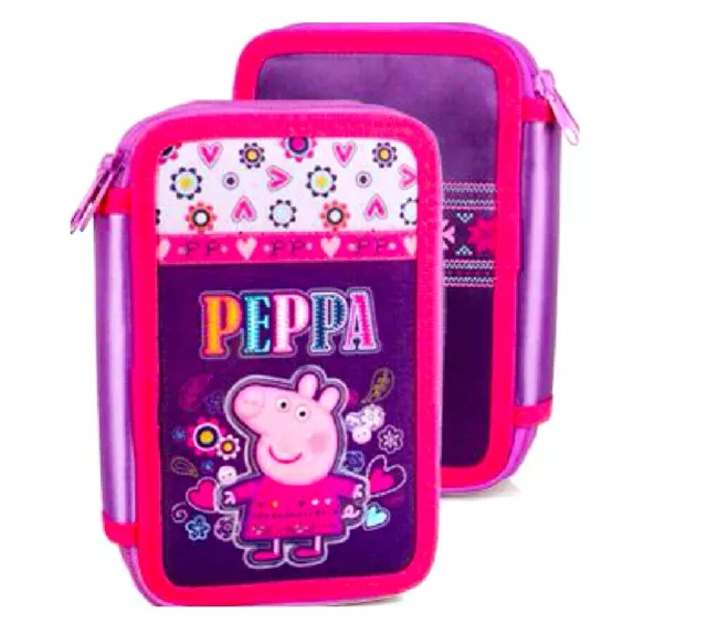 Peppa Wutz pig 44 x TEILE 3-FÄCHER FEDERTASCHE FEDERMAPPE Mäppchen GEFÜLLT lila