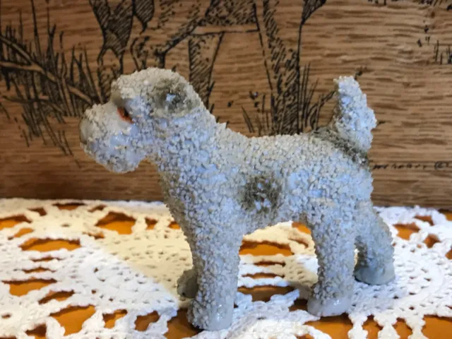 Vtg Porcelain Figurine Pebble Finish Dog Schnauzer Gray Tan 4"x3"