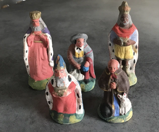Vintage Lot 6 Santons Crèche Droguet Neufs En Terre Cuite Et Peints a