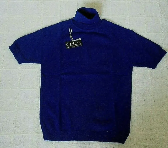 Vintage Polo-Neck Jumper - Age 8 Years - Navy - Short-Sleeved - Orlon - New