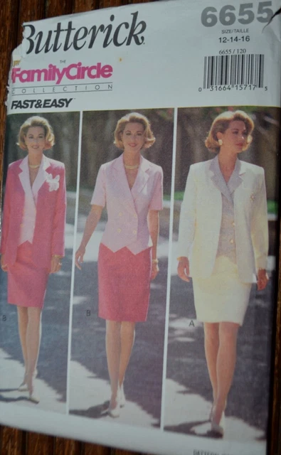 6655 Butterick Pattern Misses Loose Fitting Jacket Top Skirt Sz 12 14 16 Uncut