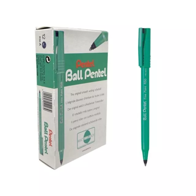Pentel, R50-A 0.4 mm tip, Black water-based ink, 1 pack of 12 pens