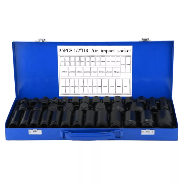 Deep Impact Socket Set 1/2" Drive Metric 32 Piece 8-32mm in Case Garage Quality