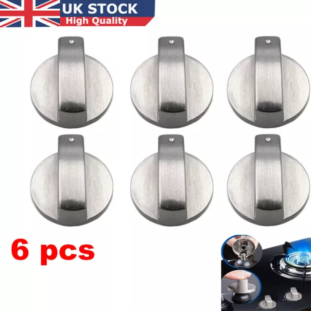 6 pcs Universal Gas Stove Knobs Cooker Oven Hob Control Knobs Switch 6mm Silver