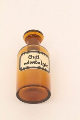 Apotheker Flasche Medizin Glas braun Gutt. odontalgic. antik Deckelflasche 8