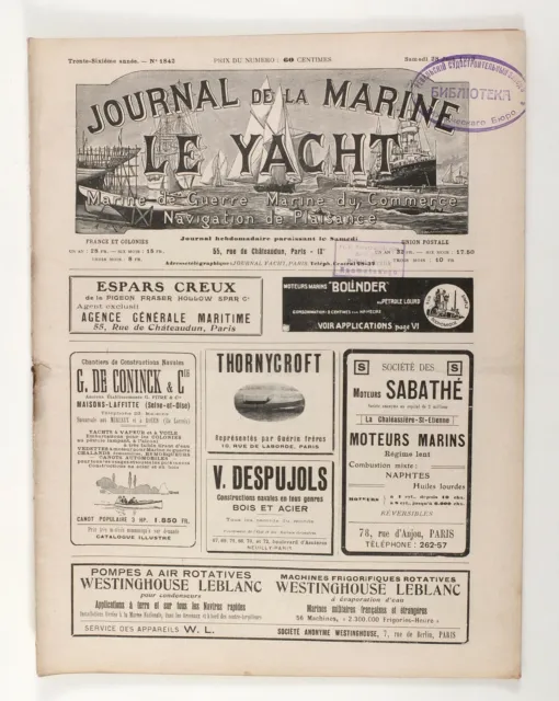 1913 France JOURNAL DE LA MARINE LE YACHT Antique French Yachting magazine