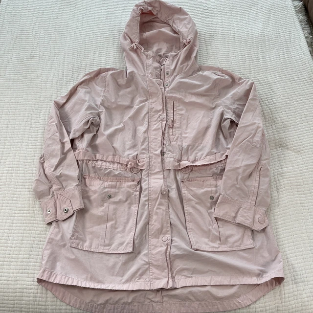 J Crew Womens Jacket Medium Pink Utility Cargo Lightweight Hooded Windbreaker