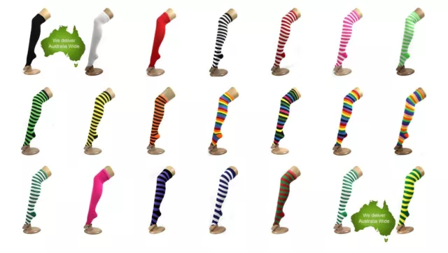 Over The Knee High Socks Striped Ladies Girls Women Cheerleader Pair Stripe Xmas