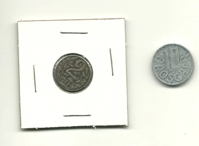 AUSTRIA 1917 2 Heller Coin + 1987 10 Groschen Coin Old Vintage World Iron Europe