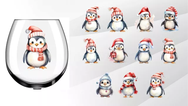 x12 Mixed Christmas Penguin Design Glass vinyl decal stickers cp162
