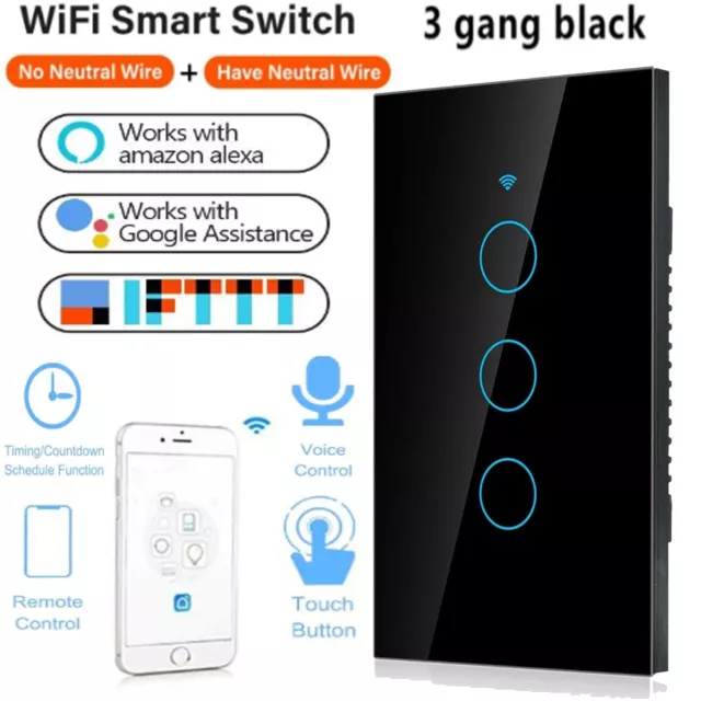 WiFi Switch Light Tuya Smart Switch Touch Wall Panel Voice Control App 3 Gang